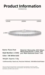 Macro detail of S925 silver tennis bracelet with 2.5mm moissanite stones and plating