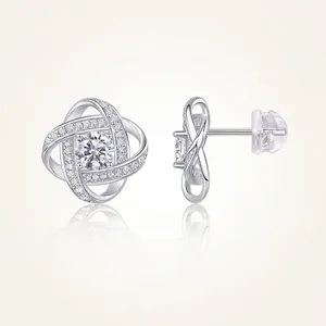 925 Sterling Silver Moissanite Stud Earrings Minimalist Geometric Twist Knot Earrings Luxury Fashion Jewelry For Women