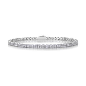 Elegant S925 sterling silver double row moissanite tennis bracelet with secure box clasp