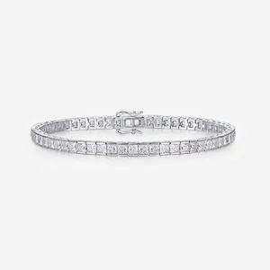 925 Sterlingsilber Moissanit Tennis Armband Für Damen Quadratischer Prinzessschliff Eingelegter Geometrischer Pendler Funkelndes Schmuck Armband