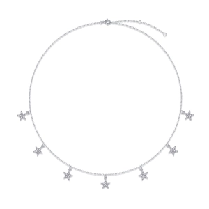 925 sterling silver necklace featuring seven delicate star pendants with pavé zircon stones