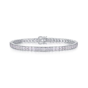 Classic S925 sterling silver square-cut tennis bracelet featuring high-quality moissanite