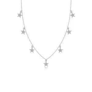 925 Sterling Silver Moissanite Star Cross Pendant Necklace For Women Elegant Dainty Adjustable Clavicle Chain Jewelry