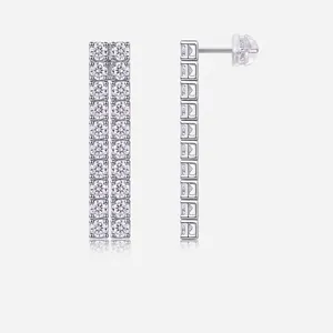 925 Sterling Silver Moissanite Drop Earrings For Women Double Row Pave Moissanite Tassel Earrings Elegant Wedding Jewelry Gift