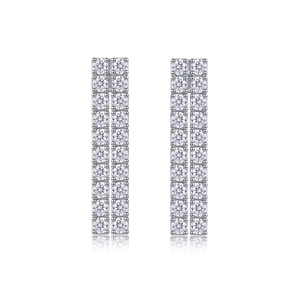 Elegant 925 sterling silver drop earrings featuring double-row moissanite pave setting