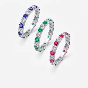 925 Sterling Silver Moissanite Eternity Ring For Women Lab Sapphire Ruby Emerald Sparkling Gemstone Wedding Band Ring