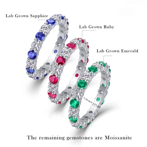 S925 silver eternity ring with lab-grown sapphire, ruby and emerald stones, 0.35cm band