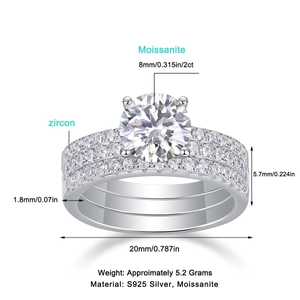 Detailed view of S925 silver ring set with 2 carat moissanite and pave cubic zirconia