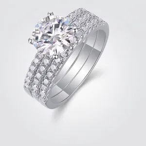 925 Sterling Silver Moissanite Ring Set For Women Round Cut Brilliant Moissanite Wedding Engagement Stackable Rings Jewelry