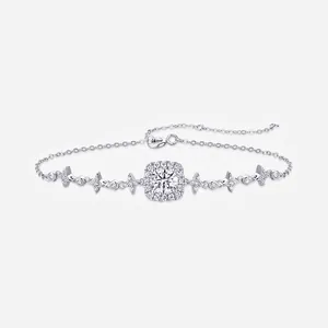 Bracelet en Argent Sterling 925 Moissanite pour Femme Design Halo Carré Étoile Ajustable Bijoux de Mode Luxe Léger