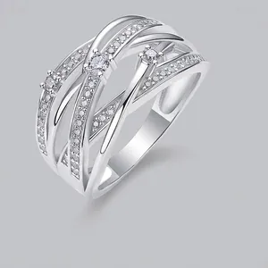 Bague Croisée Moissanite en Argent Sterling S925 de Luxe pour Femme Élégante Bijou Géométrique Incrusté à Plusieurs Couches Cadeau de Mariage