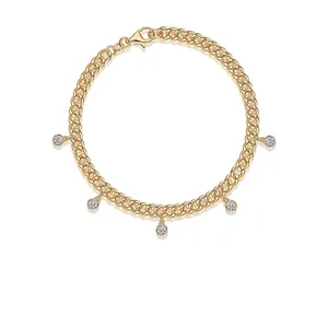 925 Sterling Silver Moissanite Cuban Chain Bracelet For Women Gold Plated Round Geometric Charm Bracelet Luxury Fine Jewelry