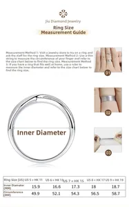 Size guide for 925 silver ring including inner diameter and circumference measurements