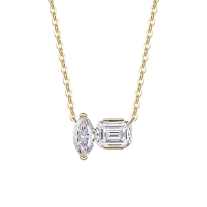 Collana in argento 925 con cristalli a taglio marquise e smeraldo su catena oro