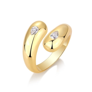 Elegant 18k gold plated S925 silver open ring with double pear-cut moissanite stones