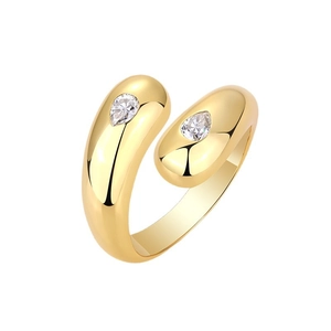 Polished S925 silver gold-plated open ring with elegant double pear-cut moissanite stones