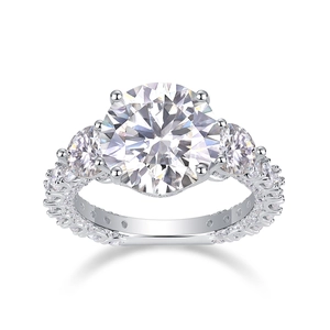 Luxurious S925 sterling silver three-stone ring with a 5ct moissanite and pave setting