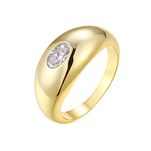 Minimalist S925 silver dome ring in gold finish featuring an oval moissanite gemstone