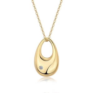 Gold 925 silver necklace with teardrop moissanite pendant on a white background