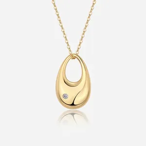 Minimalist 925 Sterling Silver Moissanite Necklace For Women Gold Plated Teardrop Oval Pendant Chain Fashion Jewelry Gift