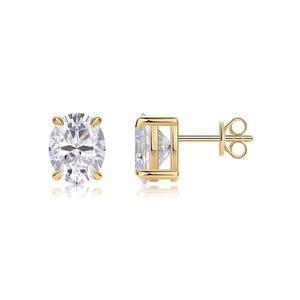 Boucles d'oreilles classiques en moissanite dorée avec taille ovale et serti à 4 griffes