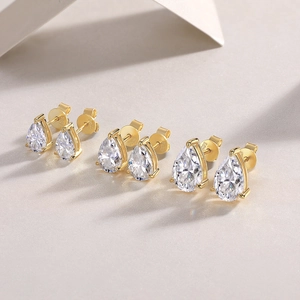 Three-pair set of teardrop S925 sterling silver moissanite stud earrings in various sizes