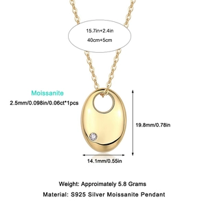 Golden 925 sterling silver necklace with oval moissanite pendant and adjustable chain