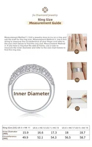 Size guide for full pavé 925 silver ring with measurement methods and US HK size chart