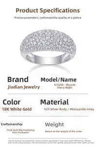 Macro detail of 925 silver ring with 18K white gold plating and sparkling moissanite stones