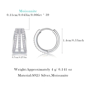 Detailed view of 925 sterling silver hoop earrings set with small moissanite stones