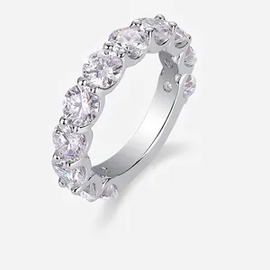 925 Sterling Silver Moissanite Eternity Ring For Women Sparkling Round Cut Inlaid Band Engagement Wedding Fine Jewelry
