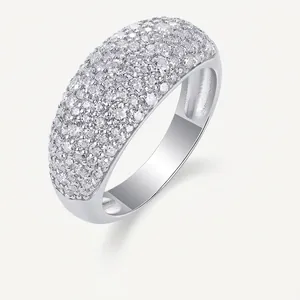 Luxurious 925 Sterling Silver Moissanite Pave Dome Ring For Women Sparkling Geometric Full Diamond Inlaid Fashion Jewelry Band Ring