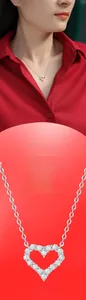 Detailed view of heart pendant necklace with S925 silver and sparkling moissanite stones