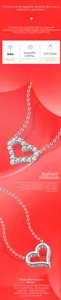 Macro detail of 925 sterling silver heart pendant set with 16 sparkling moissanite stones