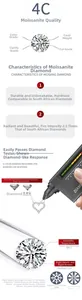 Moissanite 4C quality chart and heart pendant necklace with 57-58 facet cut details