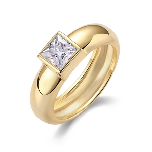 Classic 18K gold plated S925 silver ring featuring a square cut moissanite solitaire