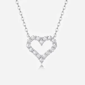 925 Sterling Silver Heart Pendant Necklace Moissanite Inlaid Simple Elegant Clavicle Chain For Women Jewelry Gift