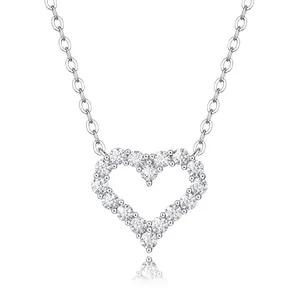 Elegant S925 silver heart pendant necklace featuring shimmering moissanite stones