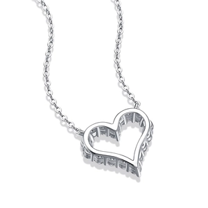 Minimalist S925 silver heart pendant necklace with shimmering side-set stones for women