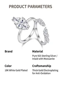 Detailansicht der stapelbaren S925-Silberringe mit Moissanit im Marquise-Schliff und 18K Weißgold