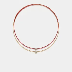 Pendentif Moissanite en Argent Sterling 925 Collier Élégant Chaîne de Clavicule en Corde Rouge Bijoux de Mode Minimaliste Cadeau Femme Avec Certificat GRA