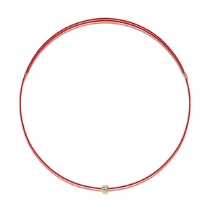 Elegante collana in argento 925 dorato con cordino rosso e ciondolo tondo in moissanite