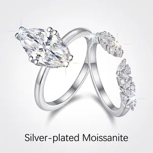 925 Sterlingsilber Moissanit Ringe Marquise Schliff Smaragdschliff Ringe Für Damen Luxus Verlobung Hochzeit Schmuck
