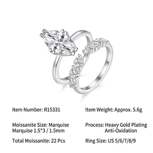 Elegantes S925 Silber Moissanit Ring Set mit Marquiseschliff und Pavé-Band