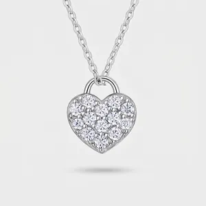Collana con Ciondolo a Lucchetto a Cuore in Argento Sterling 925 Con Moissanite per Donna Gioielli in Moissanite Eleganti
