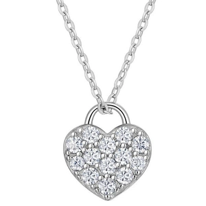 Elegante collana con pendente a cuore in argento sterling 925 con pavé di moissanite