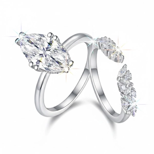 Luxuriöses S925 Sterlingsilber Ring-Set mit Moissanit im Marquise-Schliff für Damen