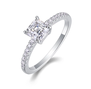 Eleganter S925 Sterling Silber Ring mit quadratischem Moissanit und Pavé-Besatz
