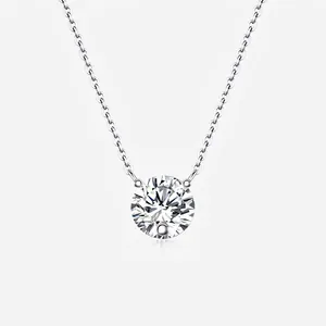 925 Sterling Silver Moissanite Pendant Necklace For Women Round Brilliant Cut Solitaire Adjustable Clavicle Chain Jewelry