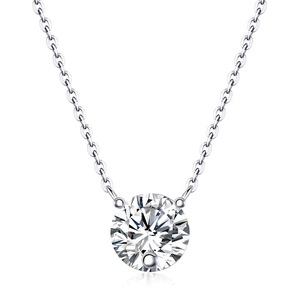 Elegant 925 silver necklace with round brilliant cut moissanite pendant on white background